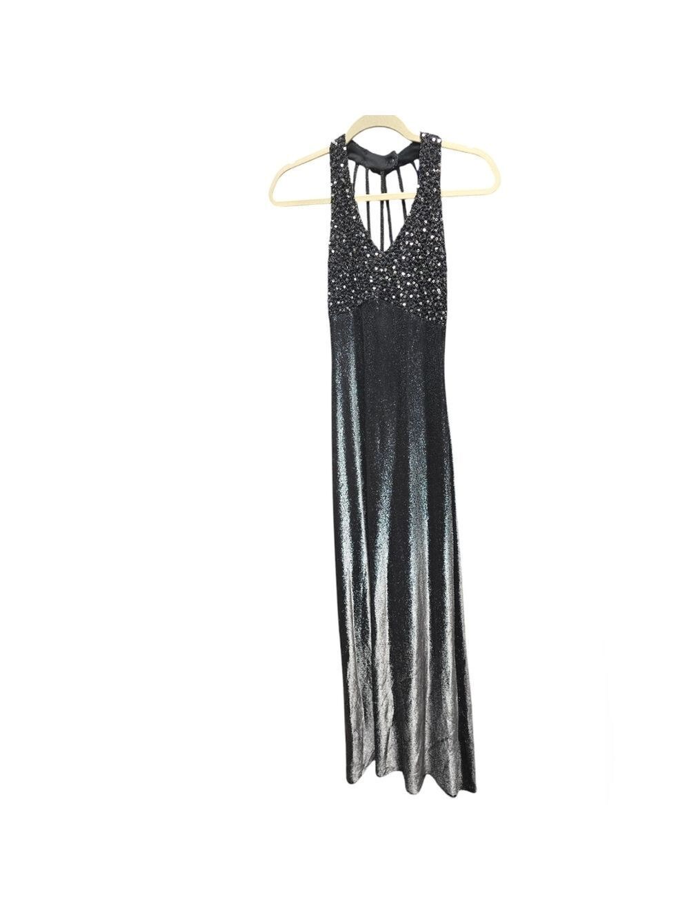 Betsy & Adam Jas Lene Black Evening Halter Dress Black Metallic Sz 0 Sparkle